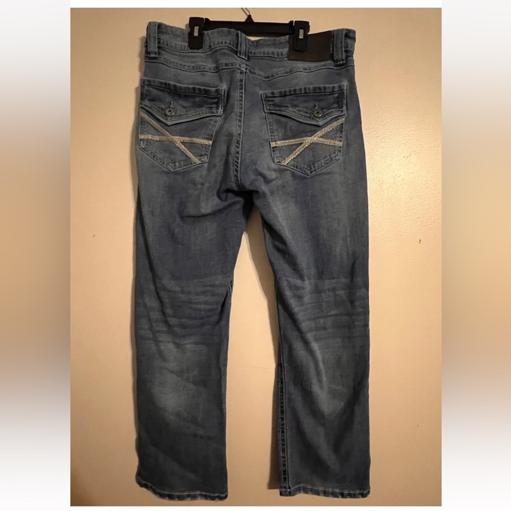 TK Axel 32x30 Slim Boot Jeans Medium Stretch Denim Thick Stitch Flap Whiskering